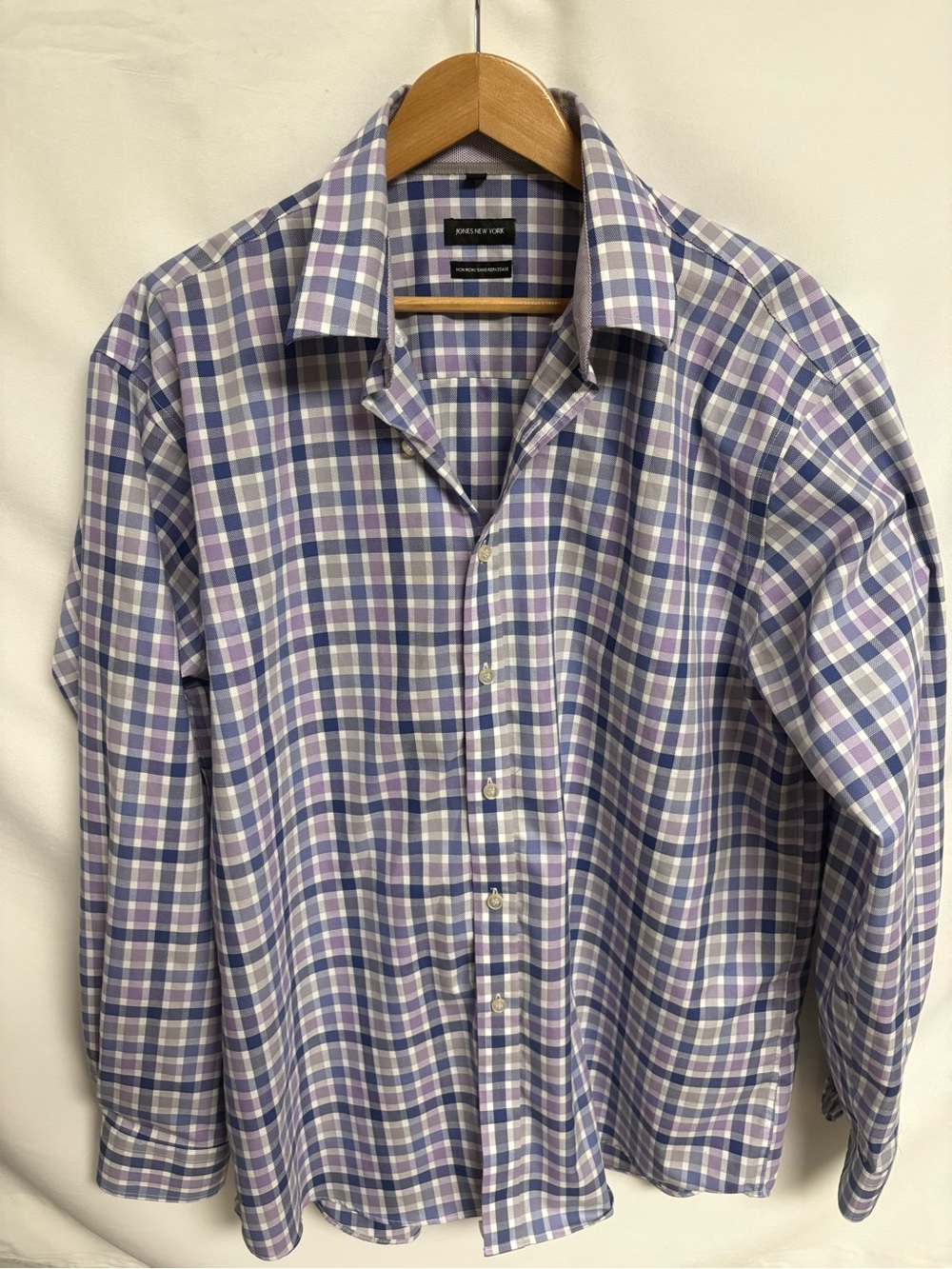 Jones New York Purple and White Plaid Button-Down Shirt